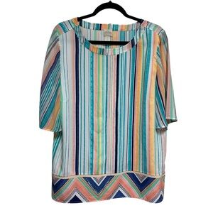Chico's Tunic Top Blouse Size Large Stripe Geometric Print Short Sleeve
